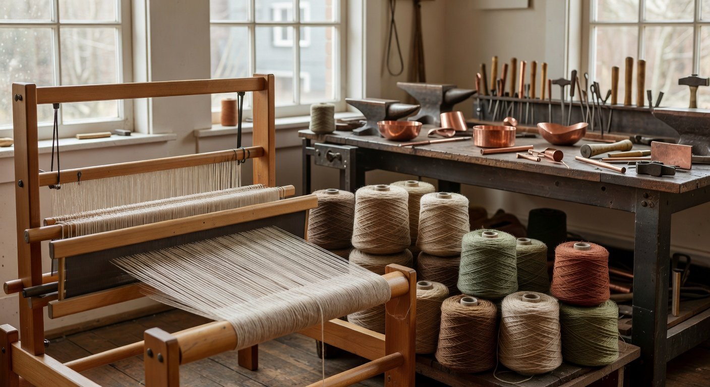 feature_grok_12a4a997 Craft workshops Portland studio with weaving loom and metalsmithing tools