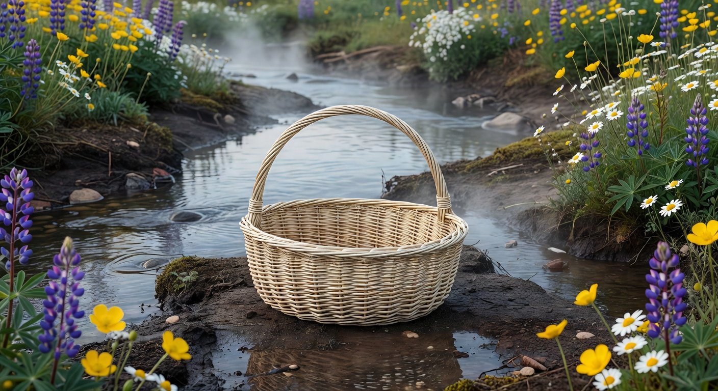 Finished basketry willow piece in natural habitat