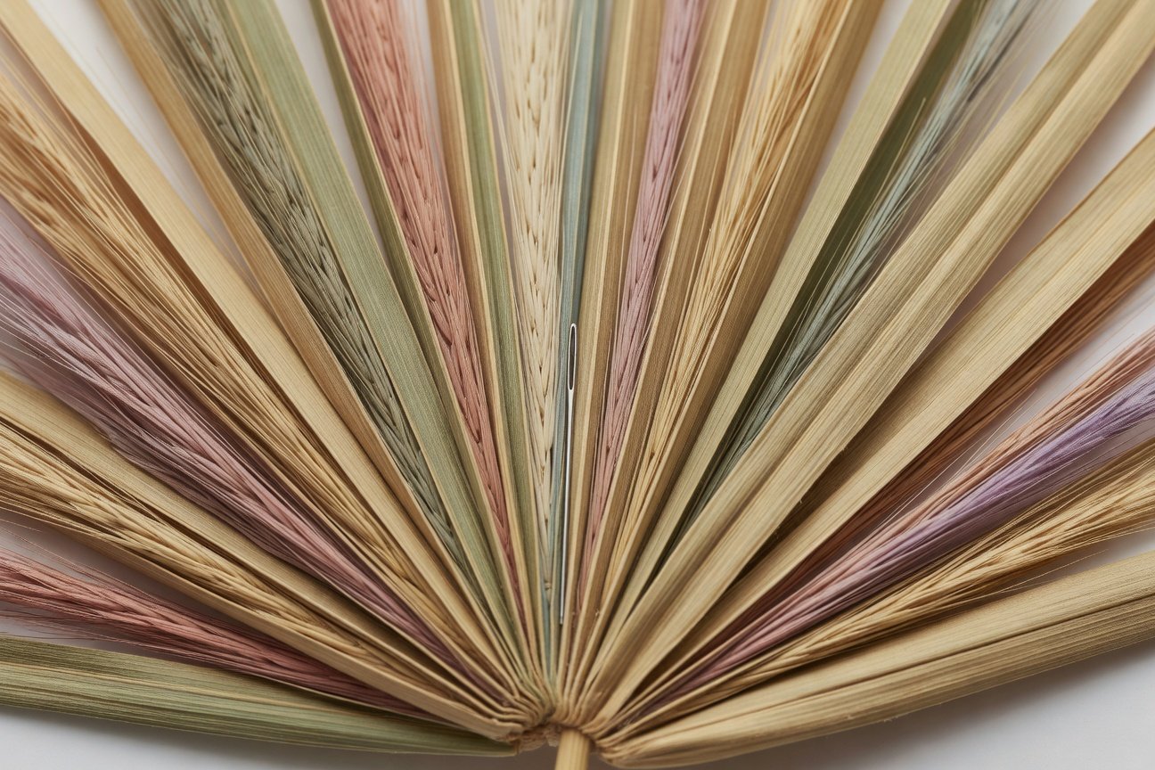 Various widths of reed materials used in basketry arranged to show texture and color variation