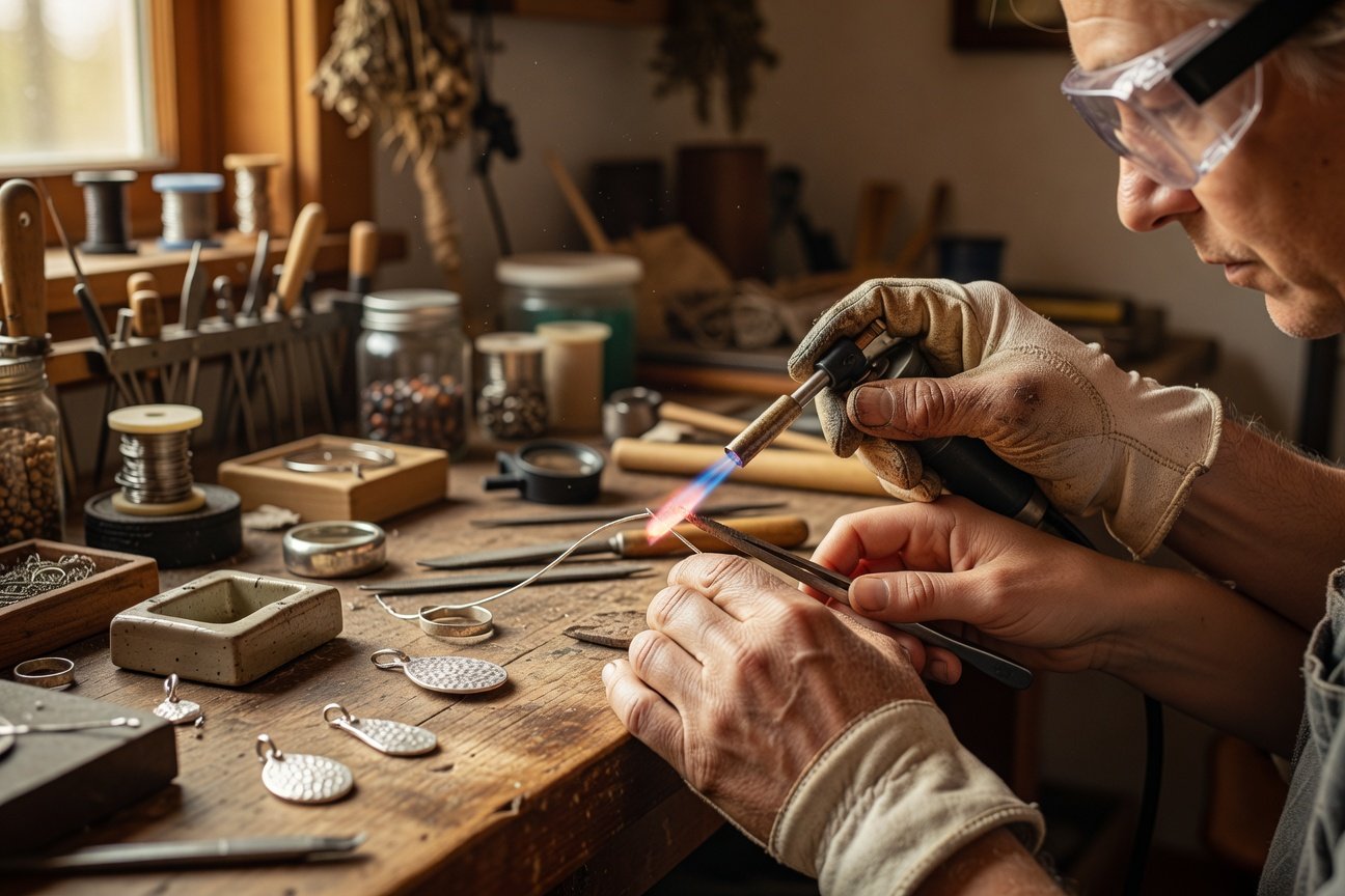 Silversmithing instructor teaching proper torch technique in hands-on class
