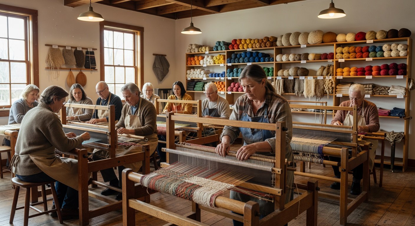 Adult weaving class in a Portland craft workshop
